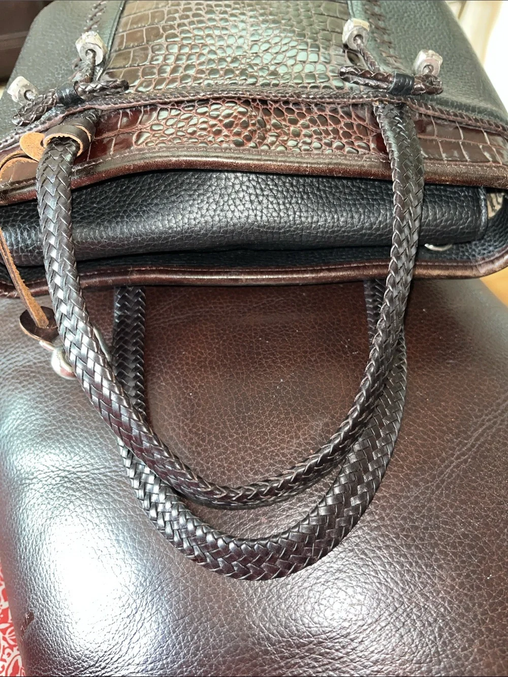 EUC Authentic Vintage Brighton Pandora Black and brown croc leather handbag